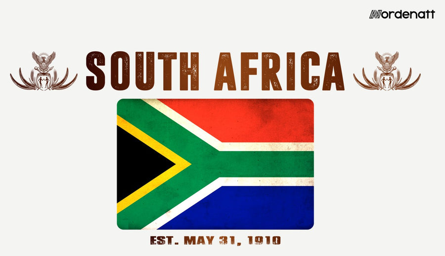 South Africa design preview: flag, date and emblem inspiration printed on light t-shirts (Nordenatt)