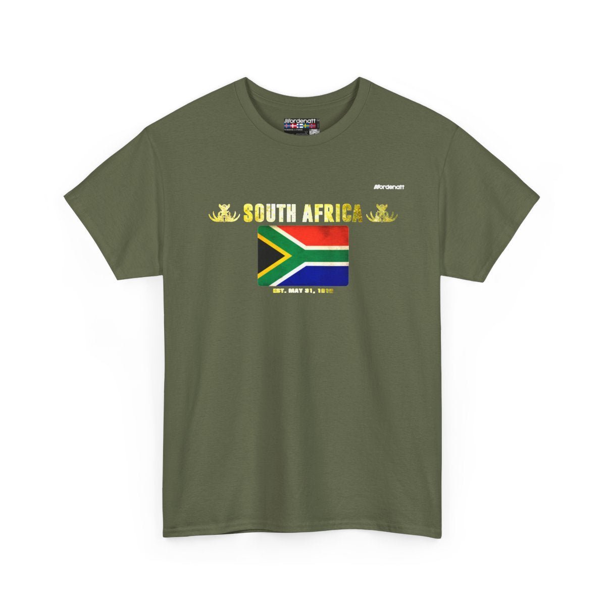 South Africa flag t-shirt in Military Green — premium cotton, Nordenatt