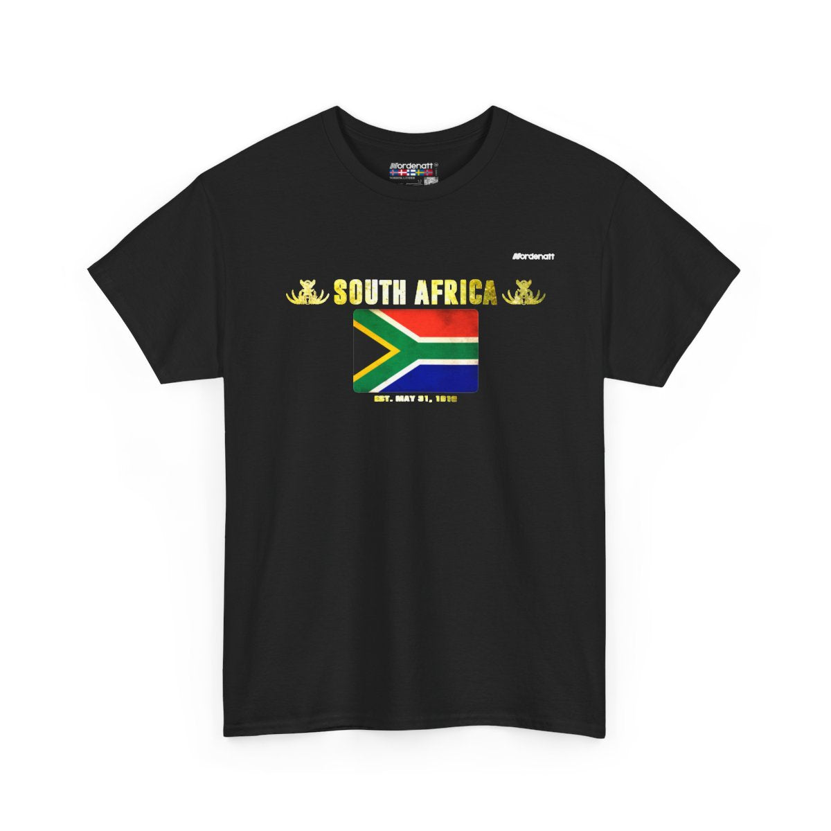 South Africa flag t-shirt in Black — premium cotton, Nordenatt