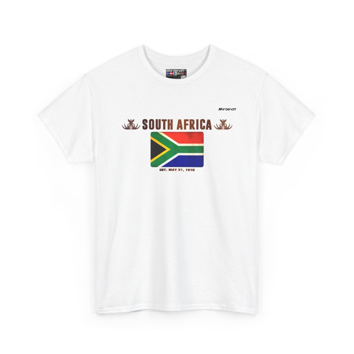 South Africa flag t-shirt in White — premium cotton, Nordenatt