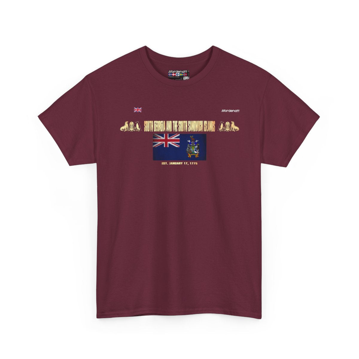 South Georgia And The South Sandwich Islands flag t-shirt in Maroon — premium cotton, Nordenatt