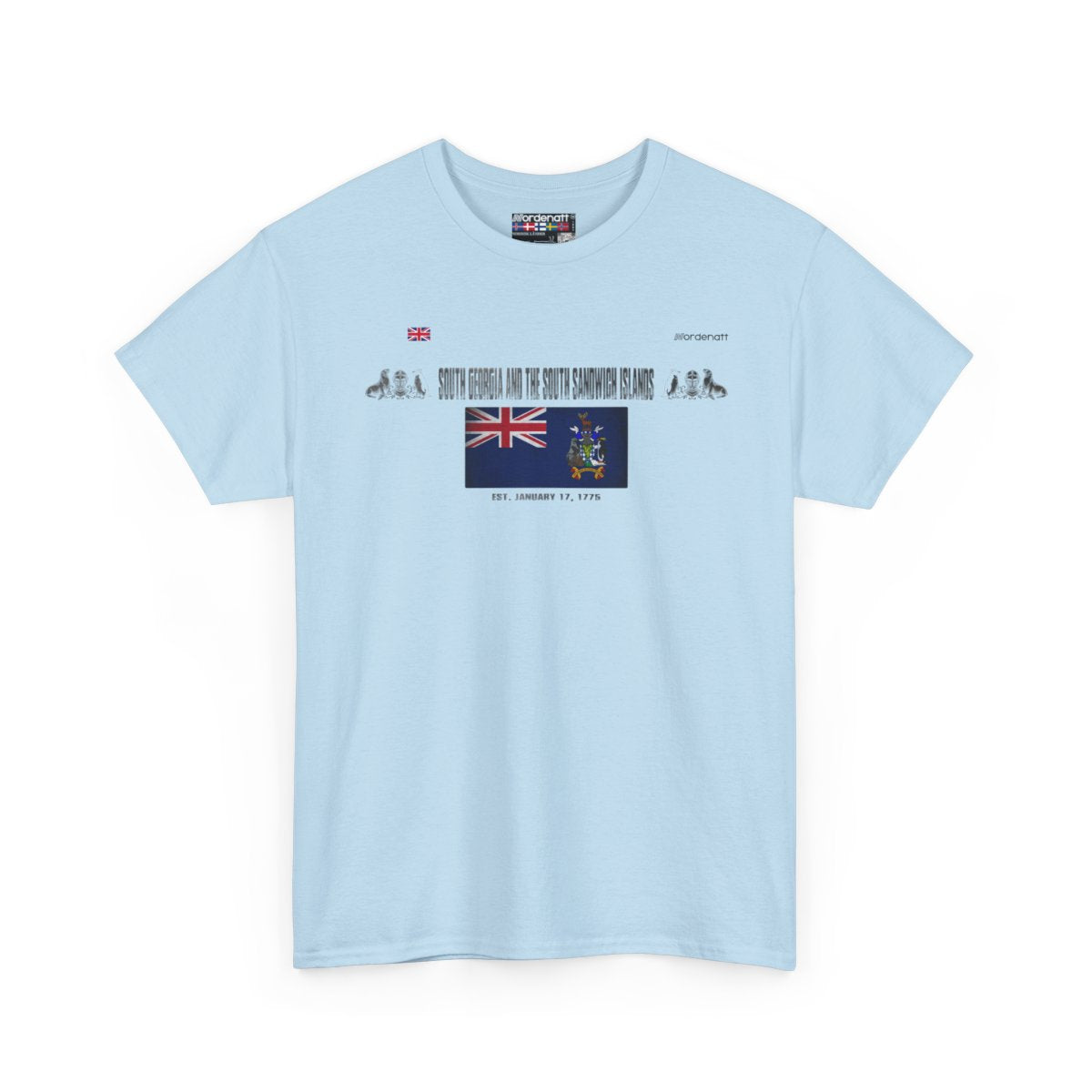 South Georgia And The South Sandwich Islands flag t-shirt in Light Blue — premium cotton, Nordenatt