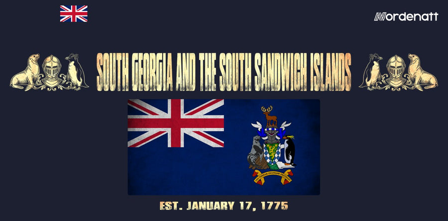 South Georgia and the South Sandwich Islands design preview: flag, date and emblem inspiration printed on dark t-shirts (Nordenatt)