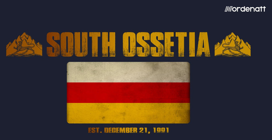South Ossetia design preview: flag, date and emblem inspiration printed on dark t-shirts (Nordenatt)
