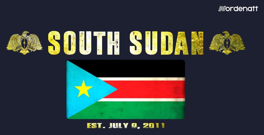 South Sudan design preview: flag, date and emblem inspiration printed on dark t-shirts (Nordenatt)