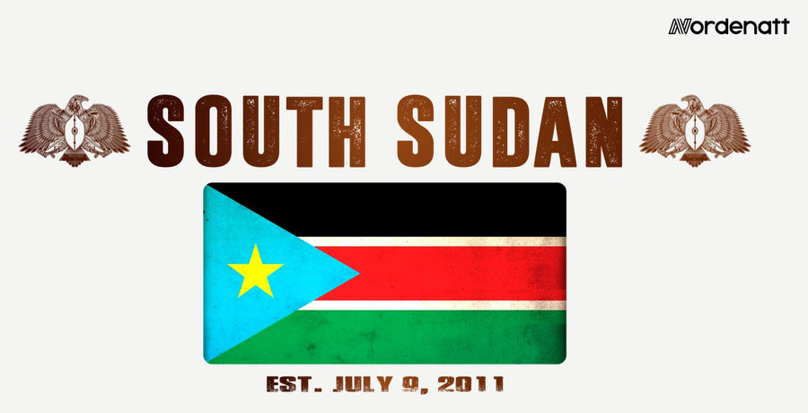 South Sudan design preview: flag, date and emblem inspiration printed on light t-shirts (Nordenatt)