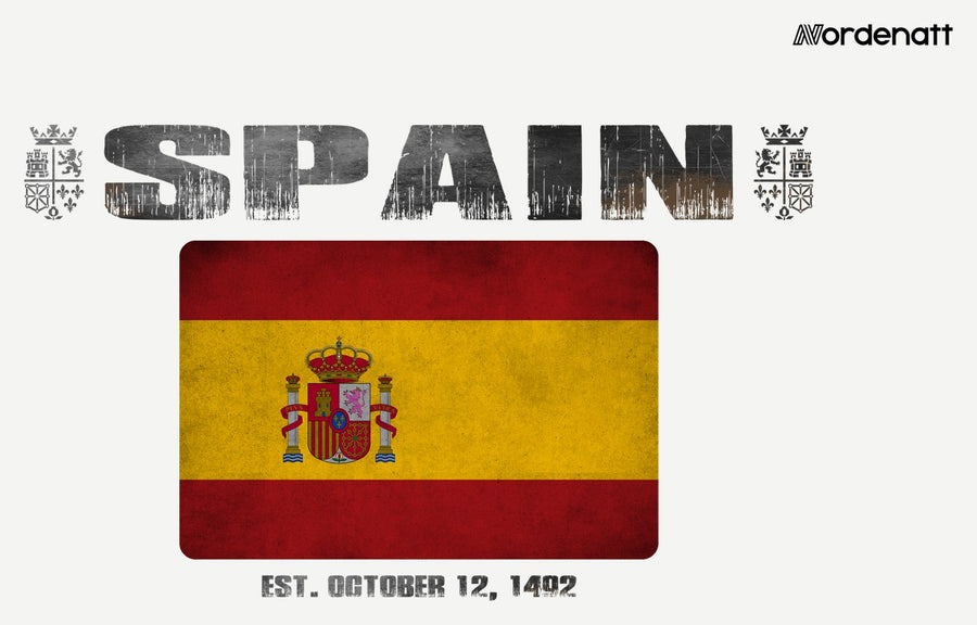 Spain design preview: flag, date and emblem inspiration printed on light t-shirts (Nordenatt)
