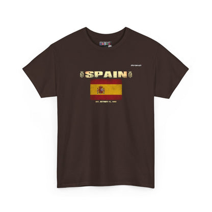 Spain flag t-shirt in Dark Chocolate — premium cotton, Nordenatt