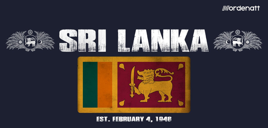 Sri Lanka design preview: flag, date and emblem inspiration printed on dark t-shirts (Nordenatt)