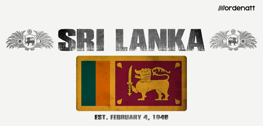 Sri Lanka design preview: flag, date and emblem inspiration printed on light t-shirts (Nordenatt)