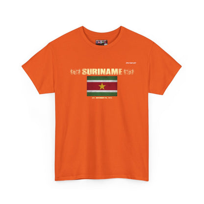 Suriname flag t-shirt in Orange — premium cotton, Nordenatt