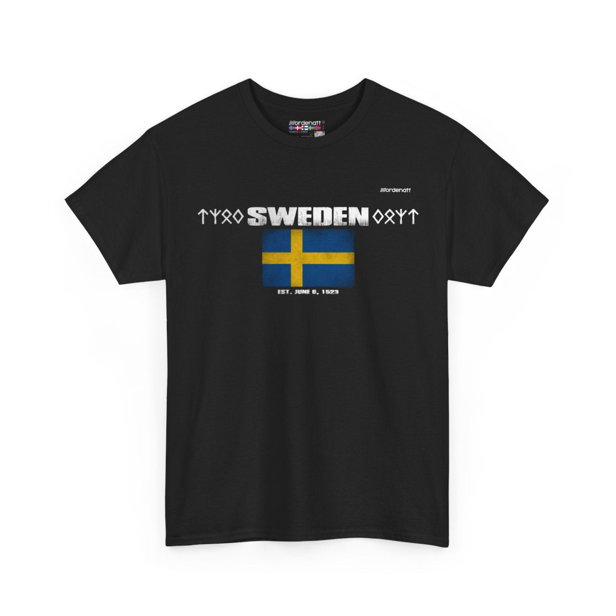 Sweden flag t-shirt in Black — premium cotton, Nordenatt