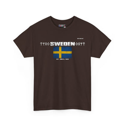 Sweden flag t-shirt in Dark Chocolate — premium cotton, Nordenatt