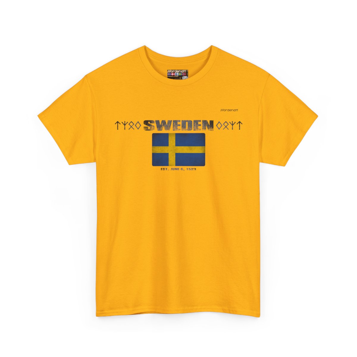 Sweden flag t-shirt in Gold — premium cotton, Nordenatt