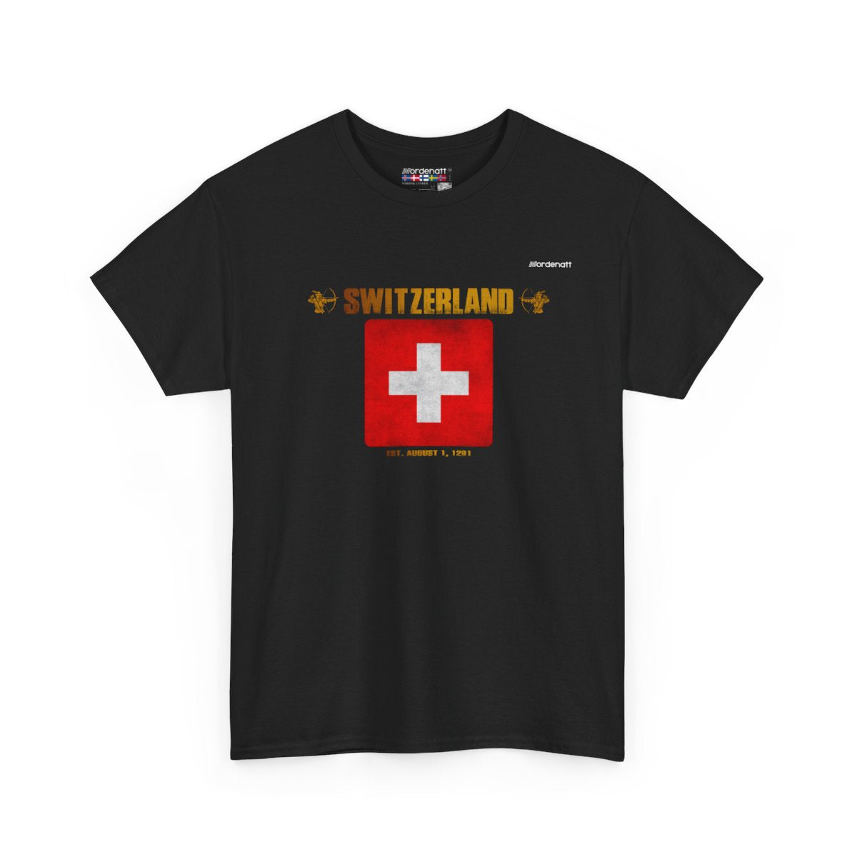 Switzerland flag t-shirt in Black — premium cotton, Nordenatt