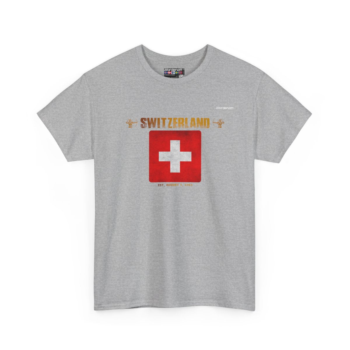 Switzerland flag t-shirt in Sport Grey — premium cotton, Nordenatt