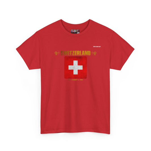 Switzerland flag t-shirt in Red — premium cotton, Nordenatt