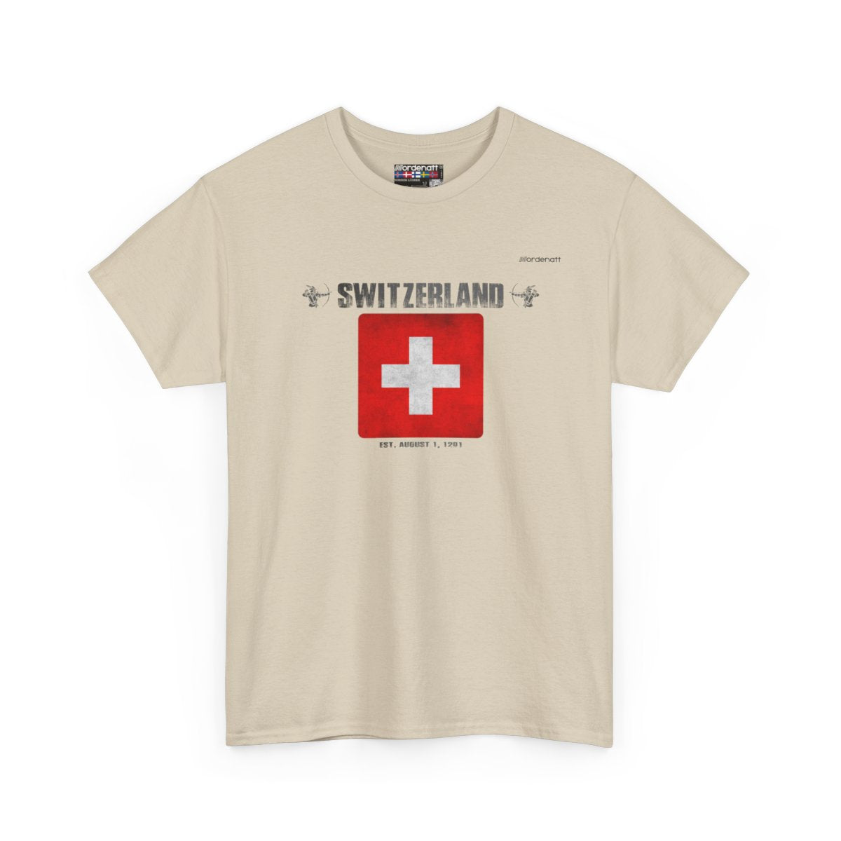 Switzerland flag t-shirt in Sand — premium cotton, Nordenatt