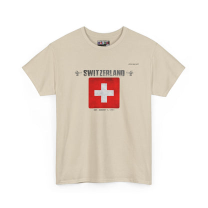 Switzerland flag t-shirt in Sand — premium cotton, Nordenatt