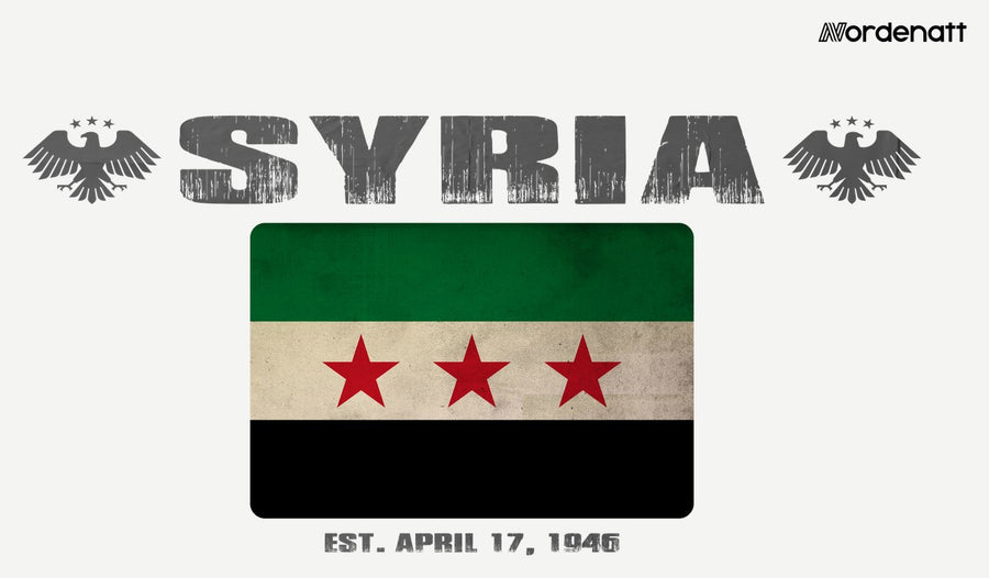 Syria design preview: flag, date and emblem inspiration printed on light t-shirts (Nordenatt)