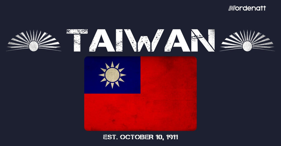 Taiwan design preview: flag, date and emblem inspiration printed on dark t-shirts (Nordenatt)