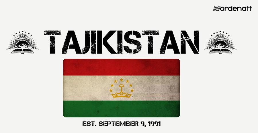 Tajikistan design preview: flag, date and emblem inspiration printed on light t-shirts (Nordenatt)