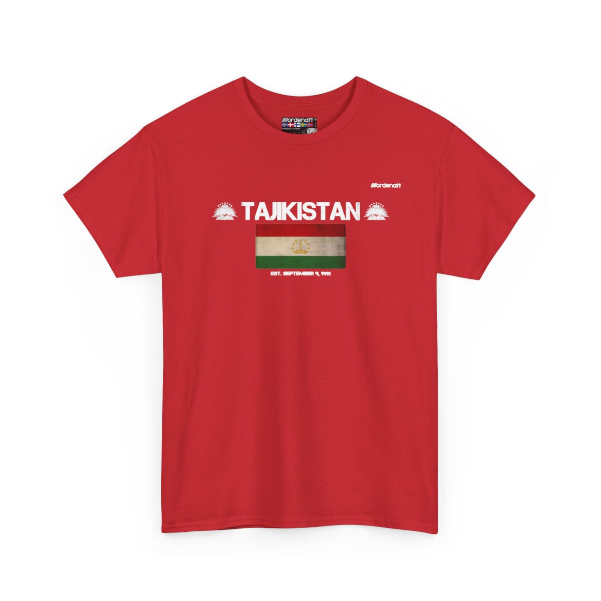 Tajikistan flag t-shirt in Red — premium cotton, Nordenatt