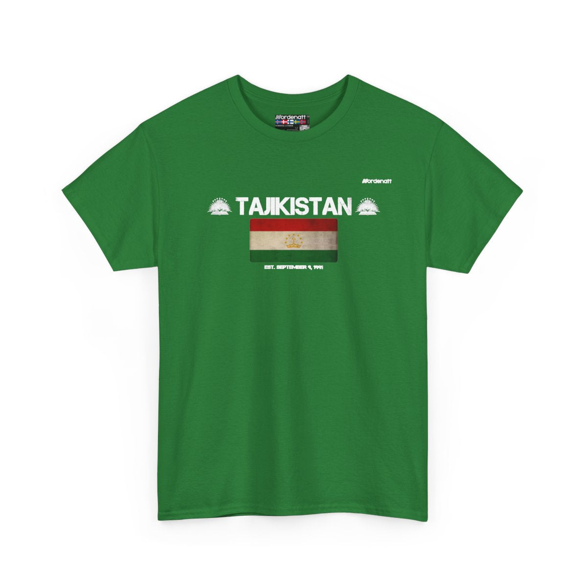 Tajikistan flag t-shirt in Turf Green — premium cotton, Nordenatt