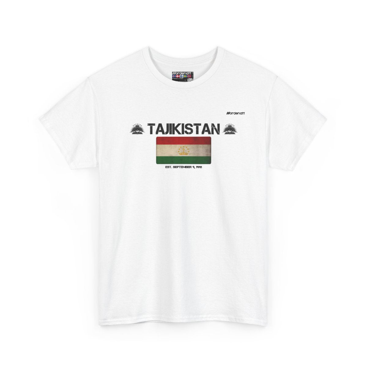 Tajikistan flag t-shirt in White — premium cotton, Nordenatt
