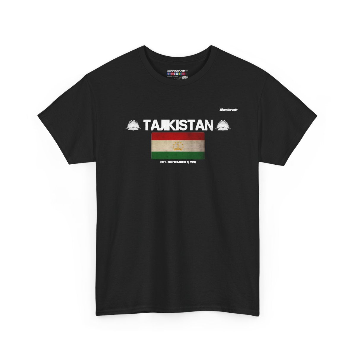 Tajikistan flag t-shirt in Black — premium cotton, Nordenatt