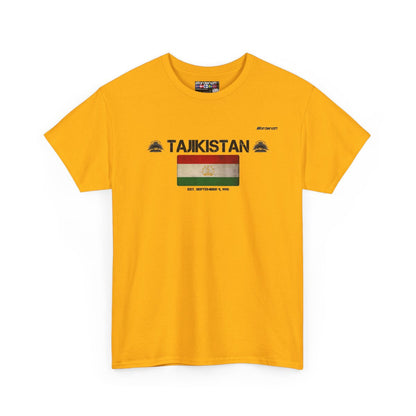 Tajikistan flag t-shirt in Gold — premium cotton, Nordenatt