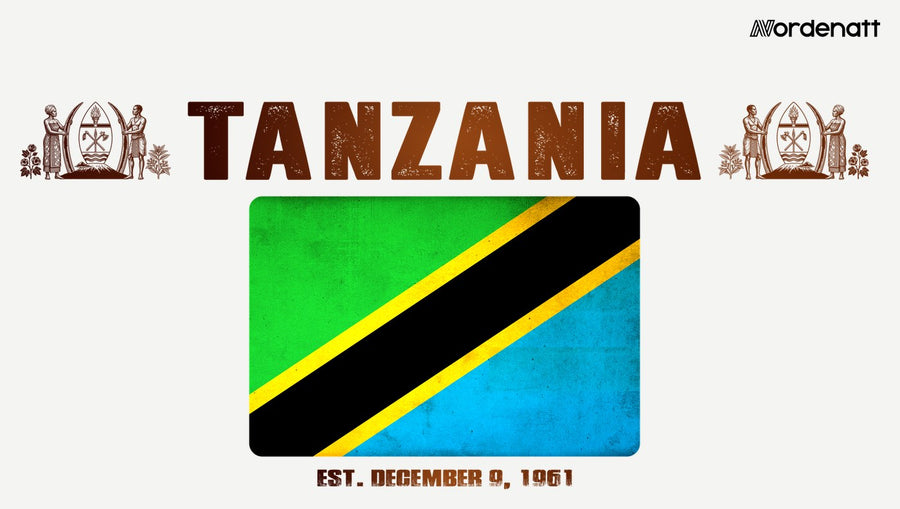 Tanzania design preview: flag, date and emblem inspiration printed on light t-shirts (Nordenatt)