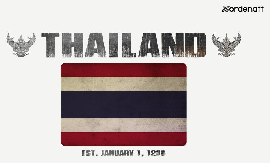 Thailand design preview: flag, date and emblem inspiration printed on light t-shirts (Nordenatt)