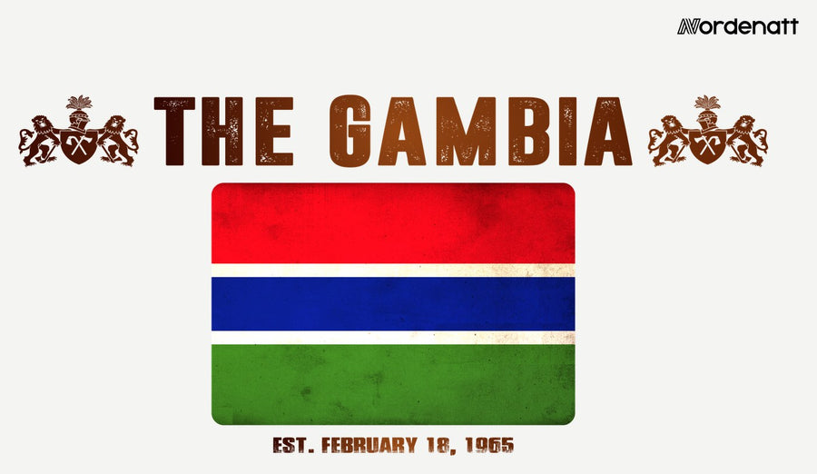 The Gambia design preview: flag, date and emblem inspiration printed on light t-shirts (Nordenatt)