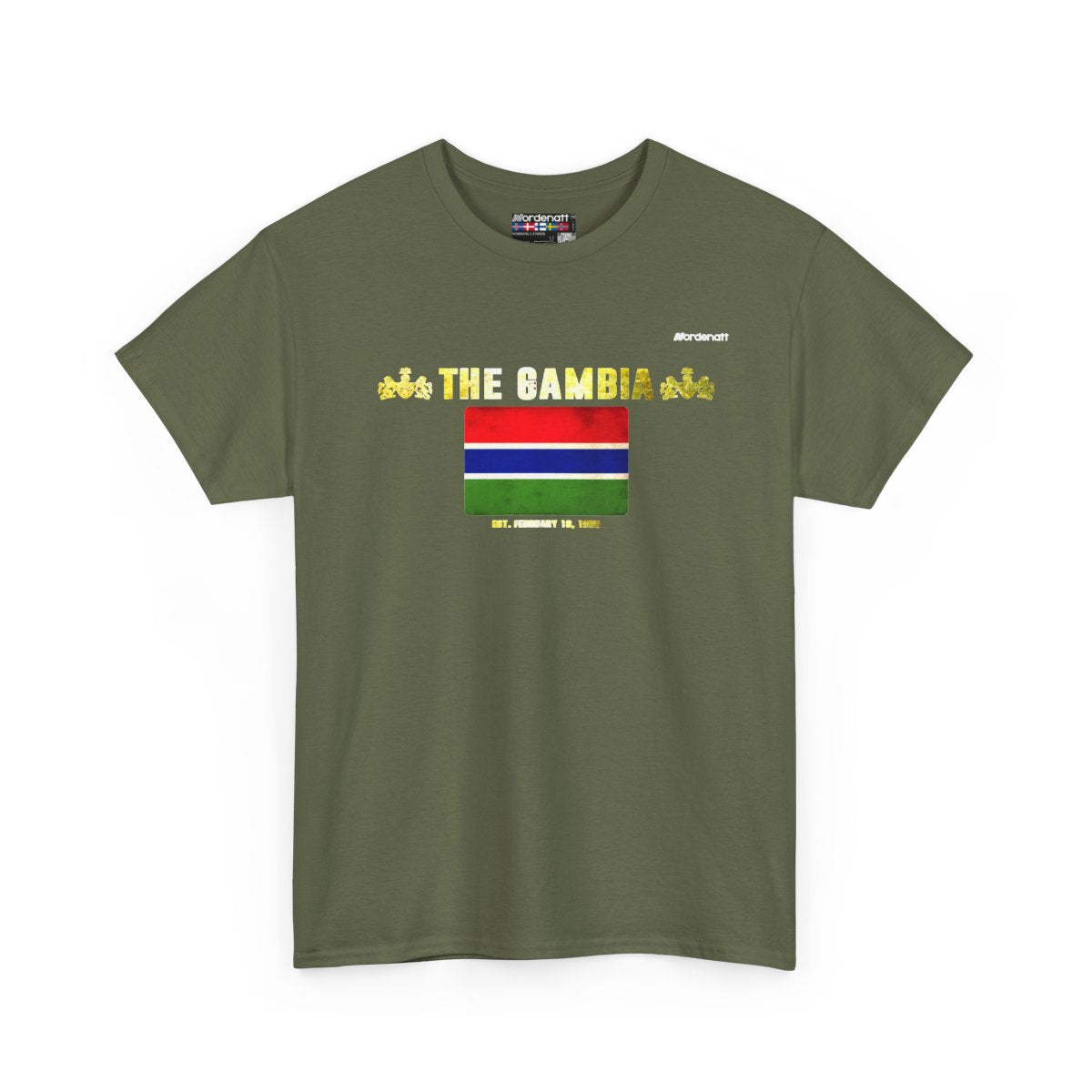 The Gambia flag t-shirt in Military Green — premium cotton, Nordenatt