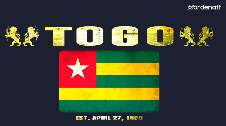 Togo design preview: flag, date and emblem inspiration printed on dark t-shirts (Nordenatt)