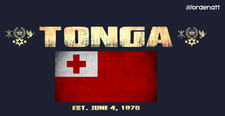 Tonga design preview: flag, date and emblem inspiration printed on dark t-shirts (Nordenatt)