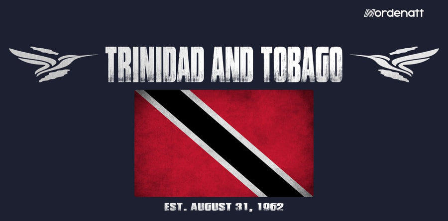 Trinidad and Tobago design preview: flag, date and emblem inspiration printed on dark t-shirts (Nordenatt)