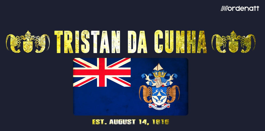 Tristan da Cunha design preview: flag, date and emblem inspiration printed on dark t-shirts (Nordenatt)