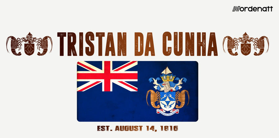 Tristan da Cunha design preview: flag, date and emblem inspiration printed on light t-shirts (Nordenatt)