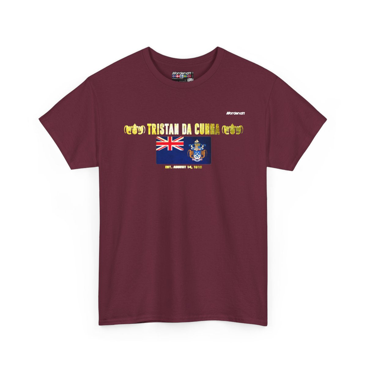 Tristan da Cunha flag t-shirt in Maroon — premium cotton, Nordenatt
