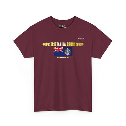 Tristan da Cunha flag t-shirt in Maroon — premium cotton, Nordenatt