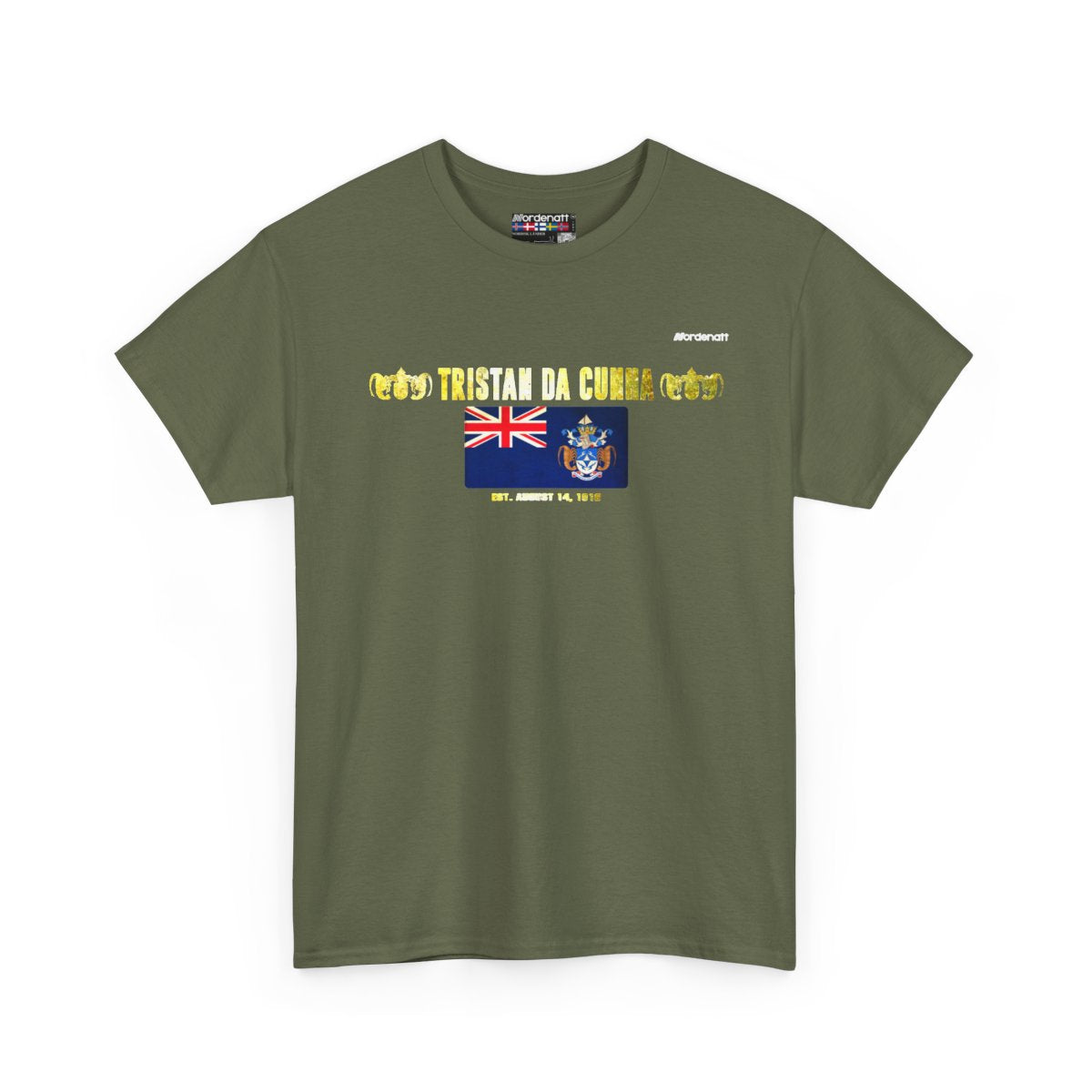 Tristan da Cunha flag t-shirt in Military Green — premium cotton, Nordenatt