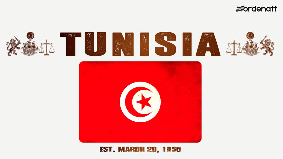 Tunisia design preview: flag, date and emblem inspiration printed on light t-shirts (Nordenatt)