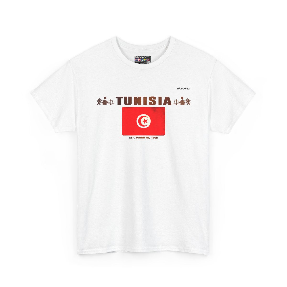 Tunisia flag t-shirt in White — premium cotton, Nordenatt