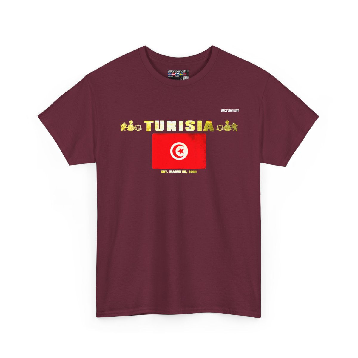 Tunisia flag t-shirt in Maroon — premium cotton, Nordenatt