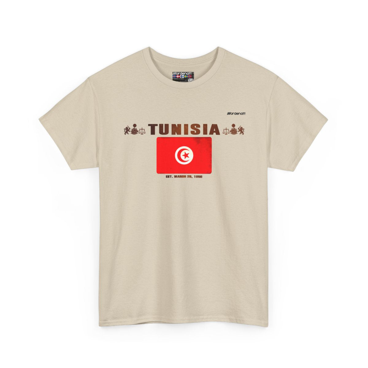 Tunisia flag t-shirt in Sand — premium cotton, Nordenatt