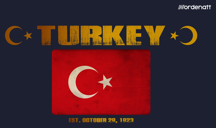 Turkey design preview: flag, date and emblem inspiration printed on dark t-shirts (Nordenatt)