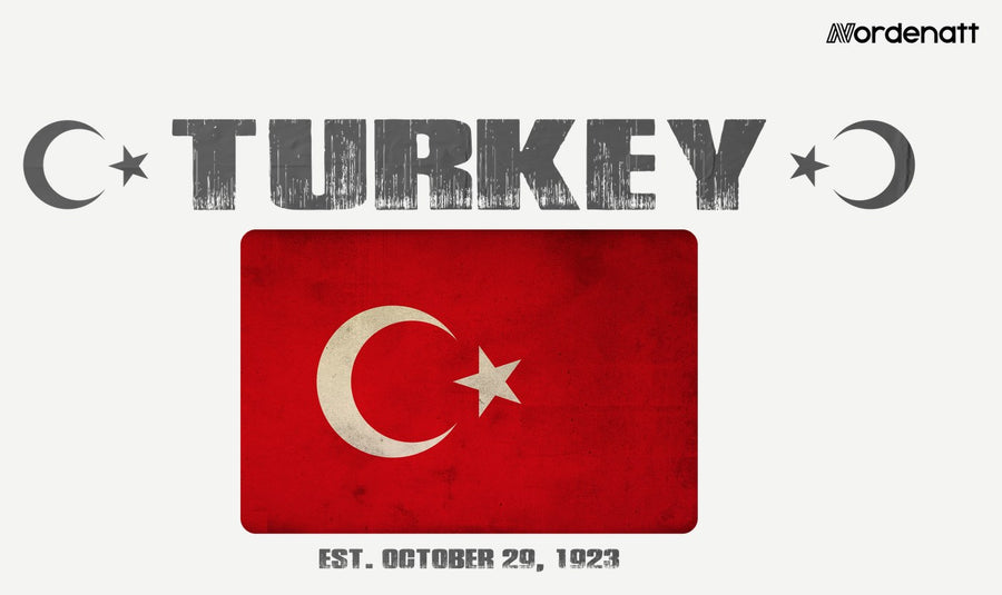 Turkey design preview: flag, date and emblem inspiration printed on light t-shirts (Nordenatt)