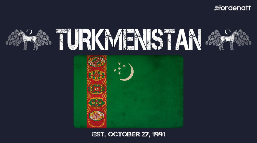 Turkmenistan design preview: flag, date and emblem inspiration printed on dark t-shirts (Nordenatt)